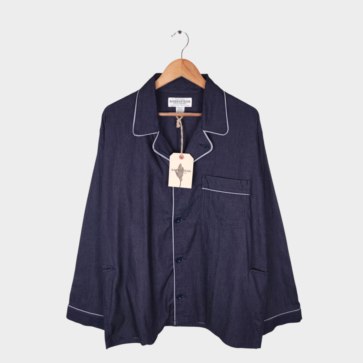 SASSAFRAS Men's Made in Japan Navy Blue Gardening At Night Overshirt