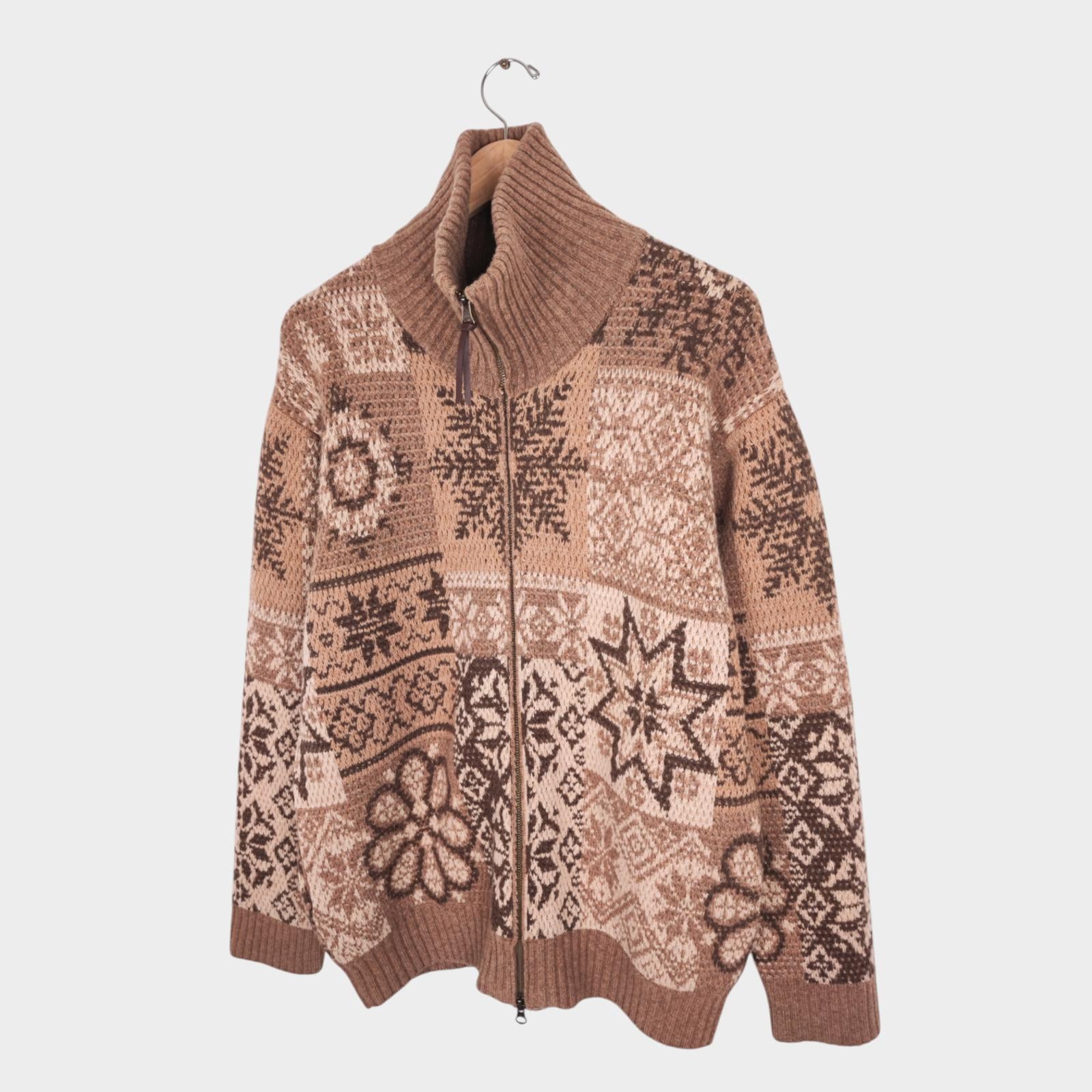 BEAMS PLUS Men's Beige 100% Heavyweight Wool Jacquard Patchwork Jacket
