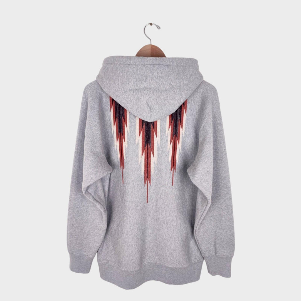 PHERROW'S Men's Grey Native Navajo Embroidery Zip Hoodie