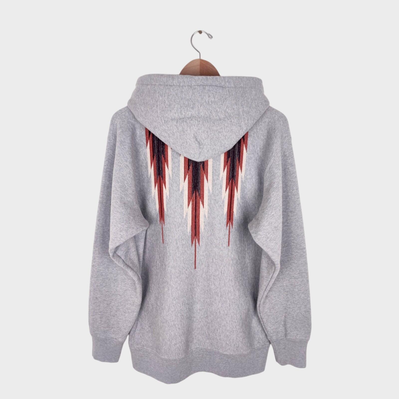 PHERROW'S Men's Grey Native Navajo Embroidery Zip Hoodie