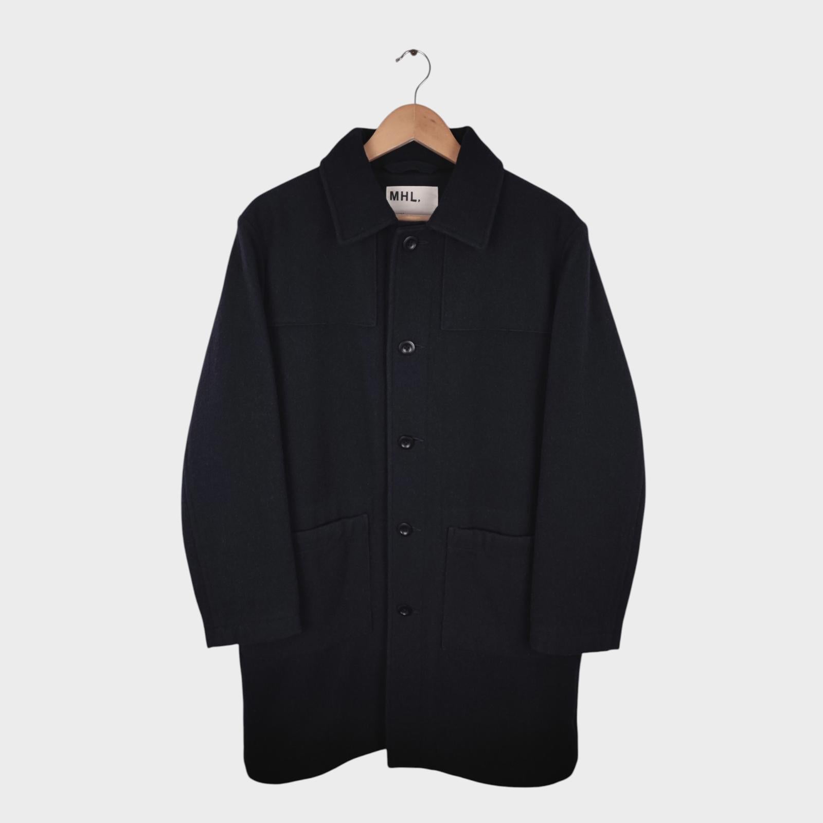 MHL MARGARET HOWELL Men's Black Heavyweight 100% Wool Coat