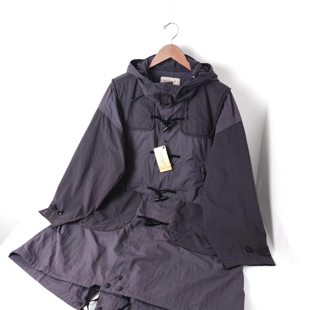NORBIT BY HIROSHI NOZAWA Men's Grey Water Repellent Nylon Duffle Mod Coat Jacket