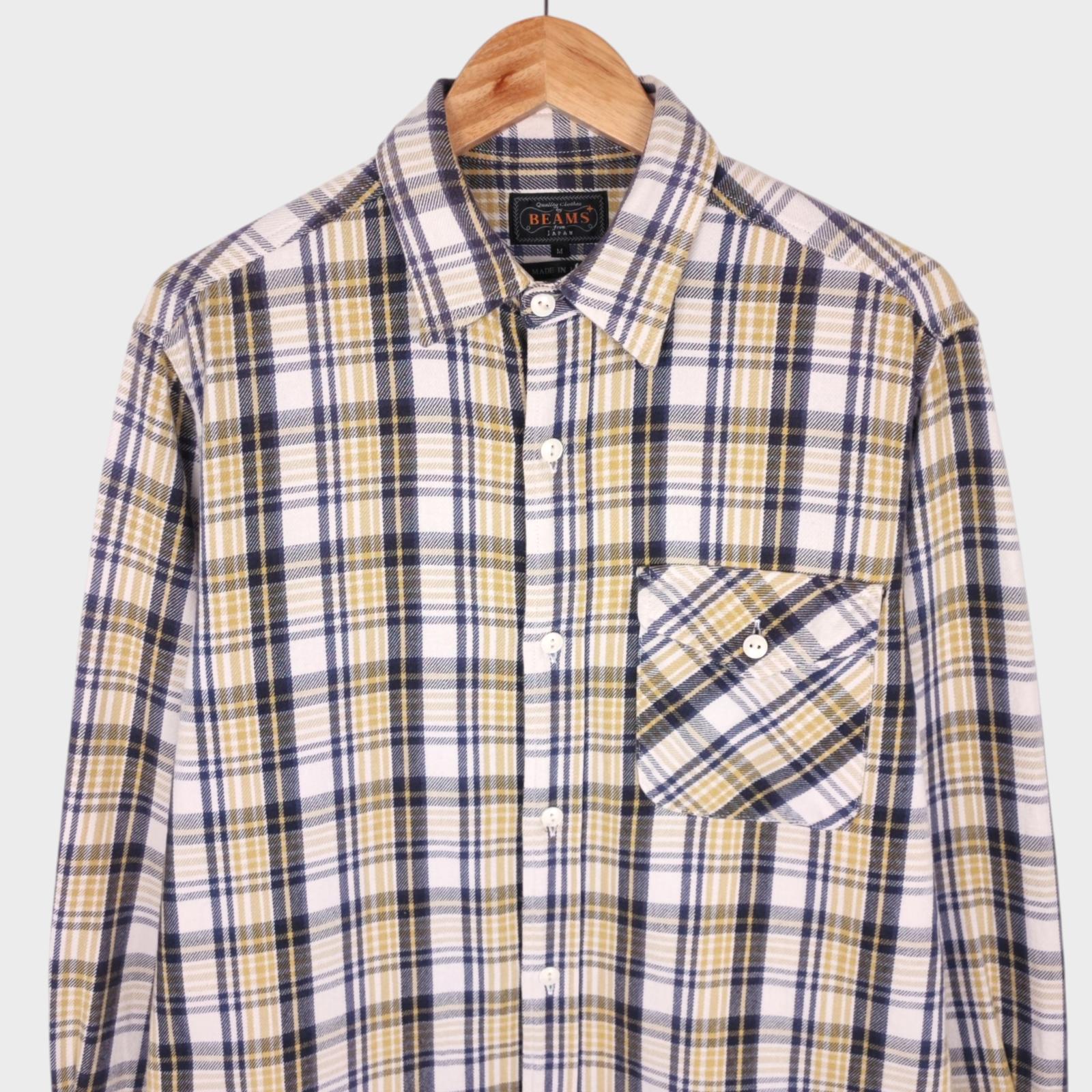 BEAMS PLUS Men's Made in Japan Multicoloured Soft Twill Work Shirt