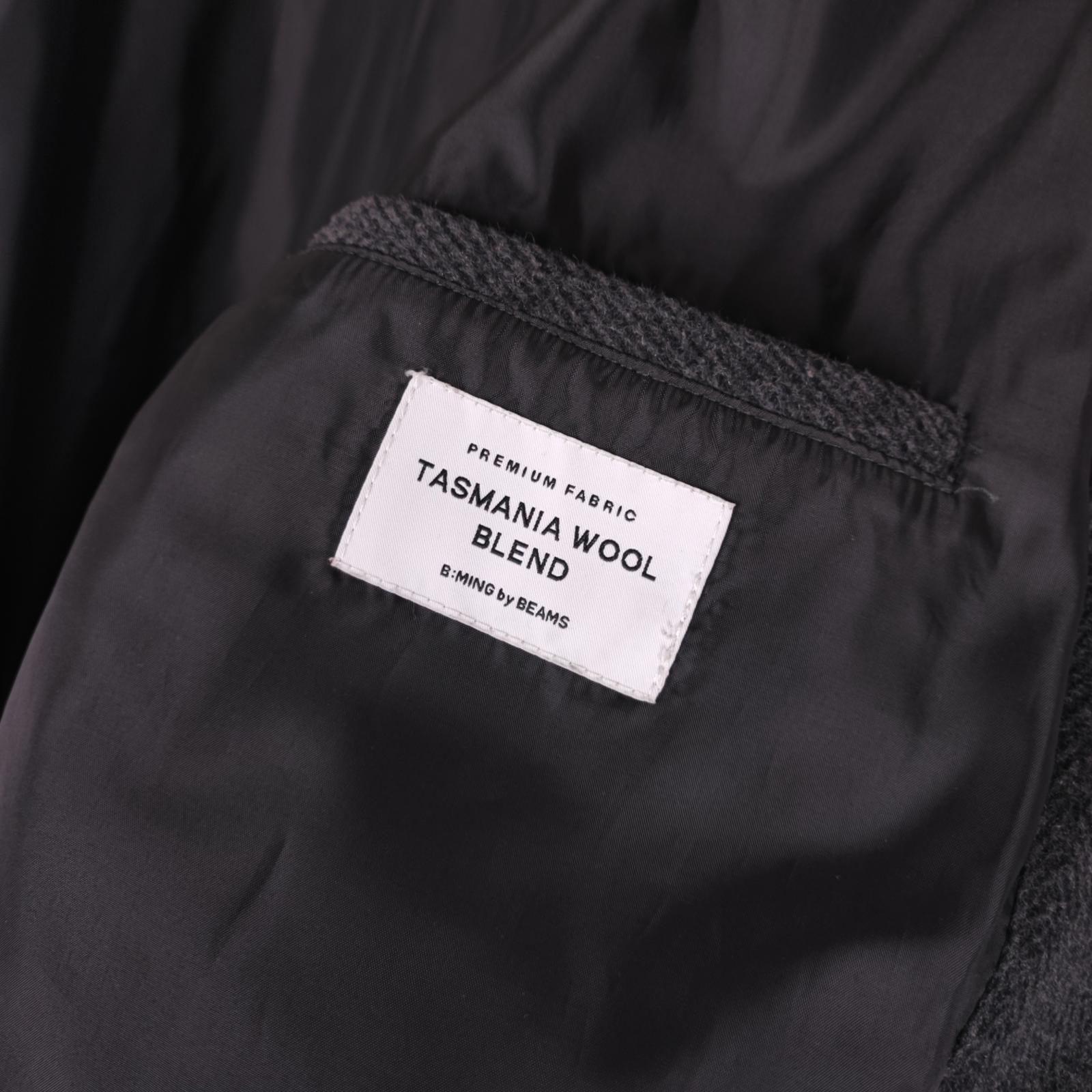 BEAMS B:MING Men's Grey Herringbone Tasmania Wool Blend Chore Jacket