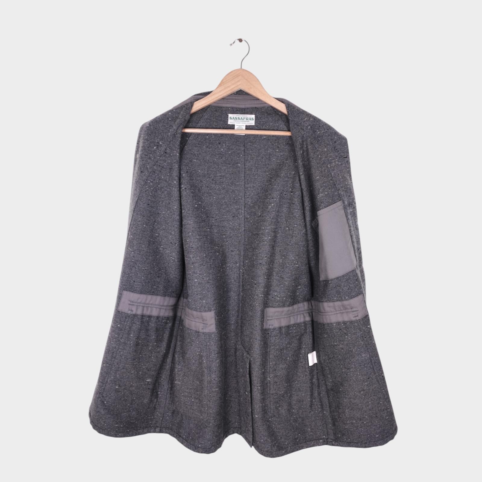 SASSAFRAS Men's Made in Japan Grey Wool Blend Fall Leaf Coat Jacket