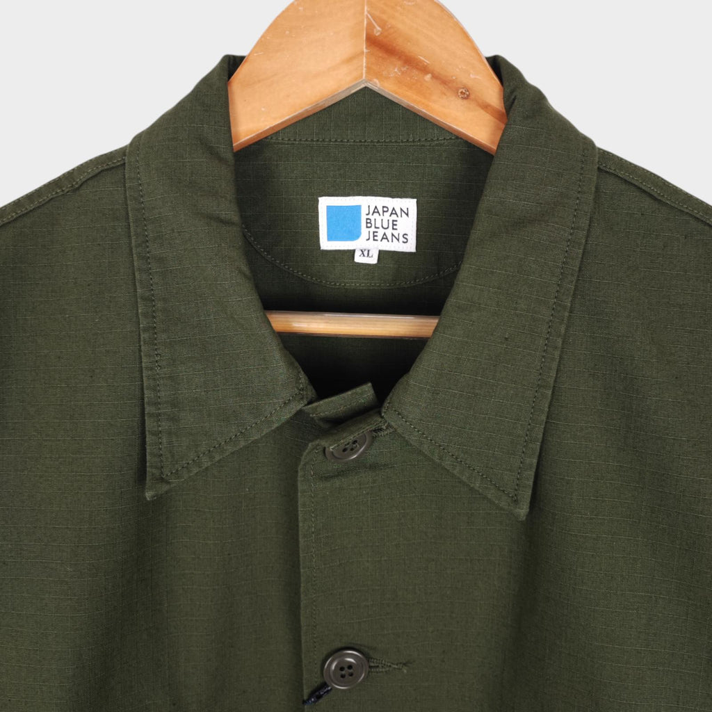 JAPAN BLUE JEANS Men's Made in Japan Green Military Heavyweight Ripstop Cotton Jacket