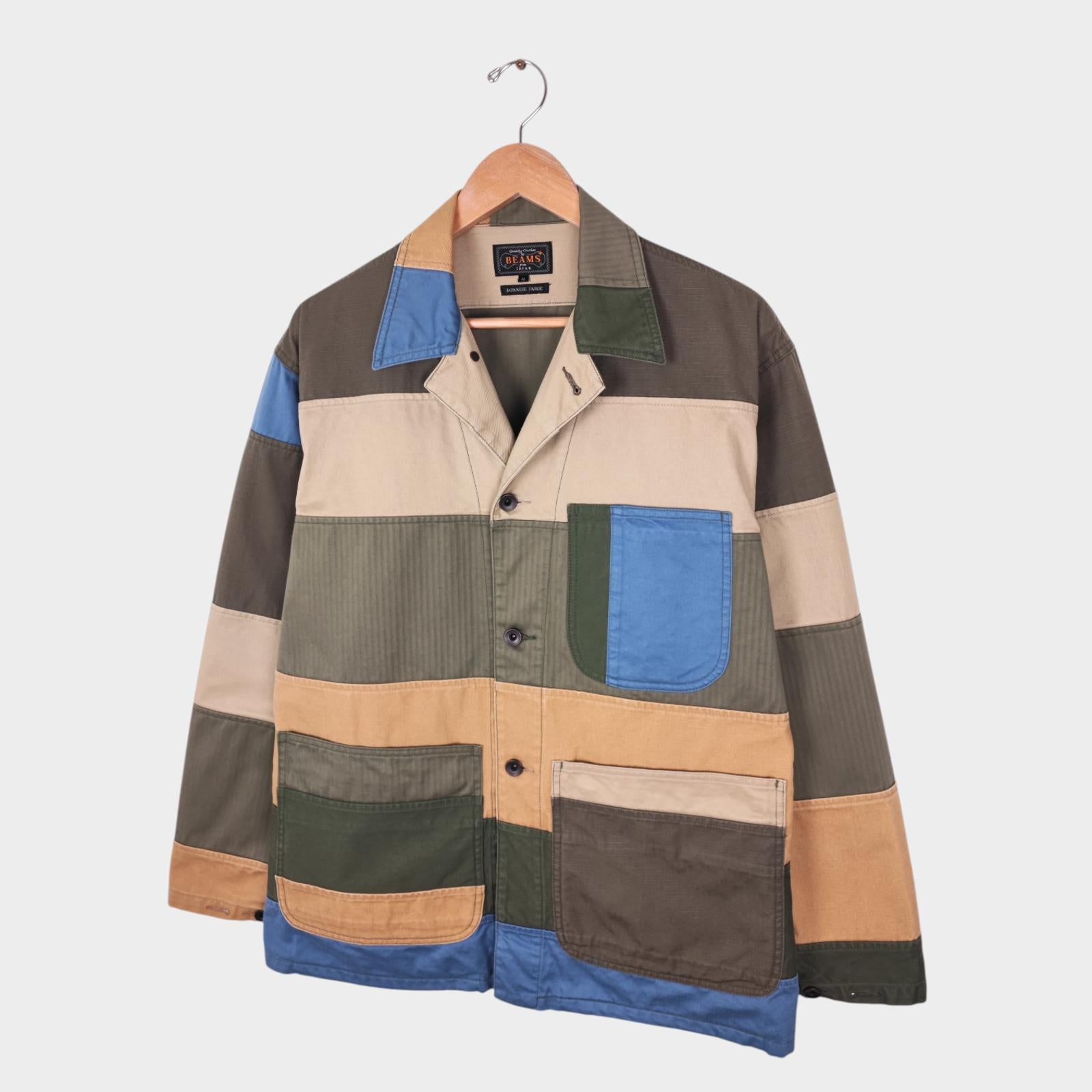 BEAMS PLUS Men's Relaxed Fit Multicoloured Patchwork Chore Jacket