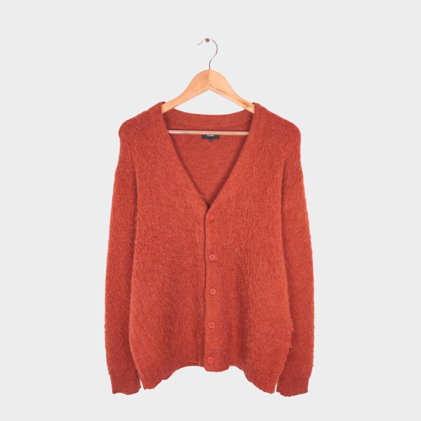 BEAMS Men's Orange Mohair Blend Shaggy Grunge Cardigan