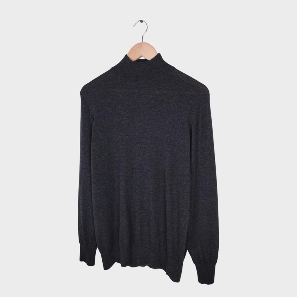 CONNOLLY Men's Dark Grey Made in Scotland 100% Pure New Wool Turtleneck Jumper