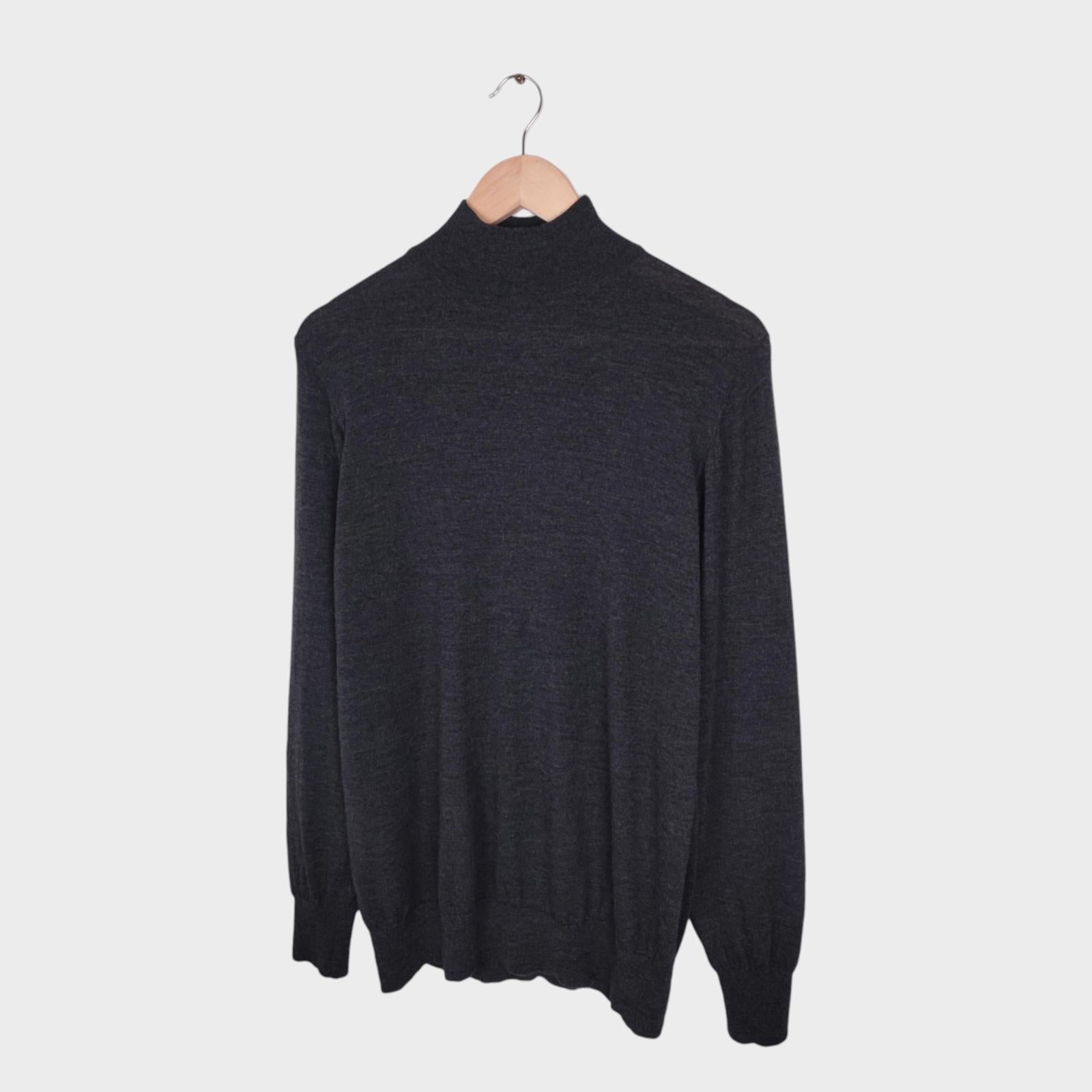 CONNOLLY Men's Dark Grey Made in Scotland 100% Pure New Wool Turtleneck Jumper