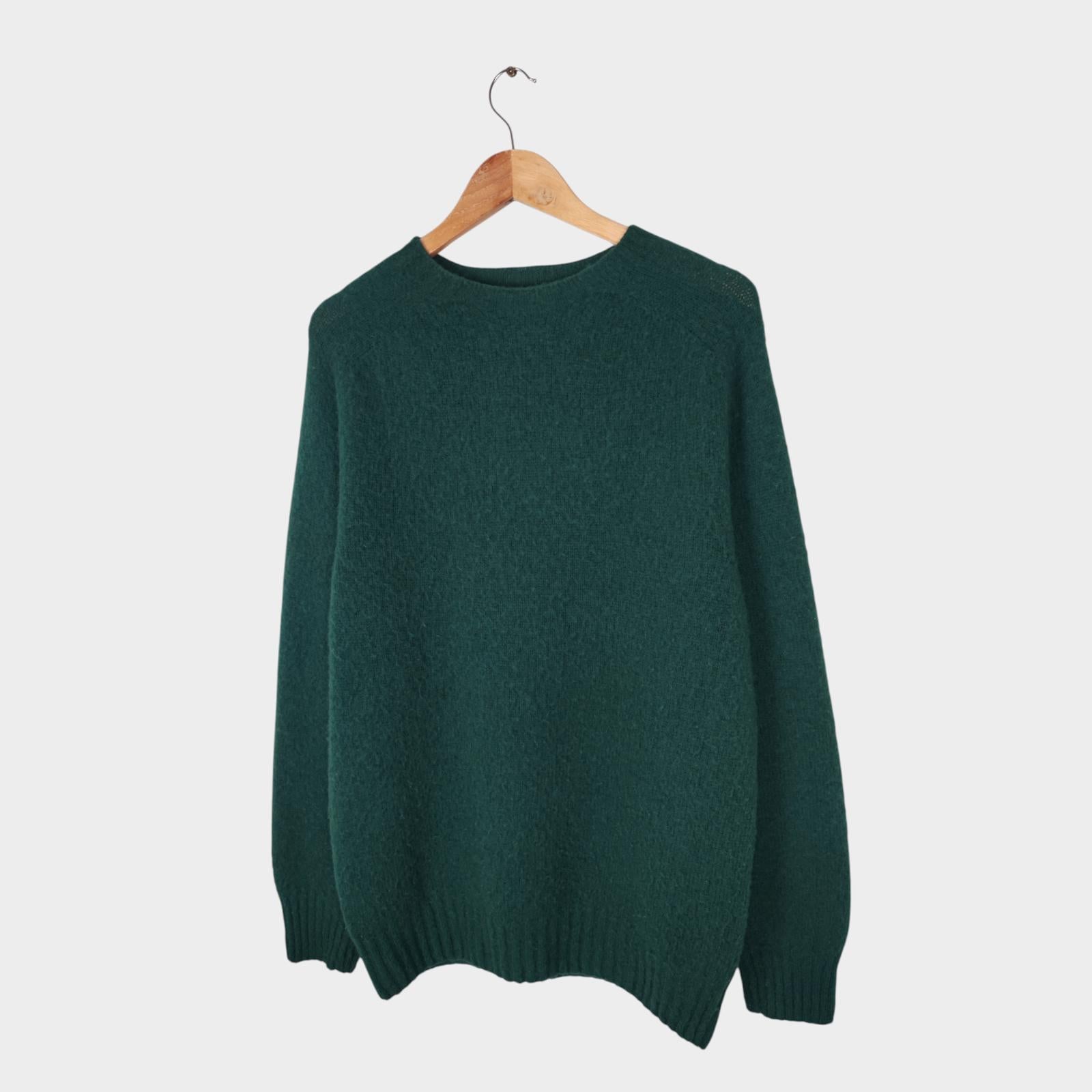 YMC You Must Create Men's Green Made in Scotland 100% Brushed Wool Suedehead Jumper