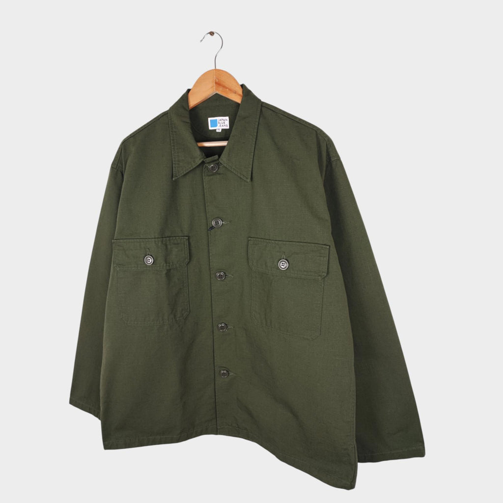 JAPAN BLUE JEANS Men's Made in Japan Green Military Heavyweight Ripstop Cotton Jacket