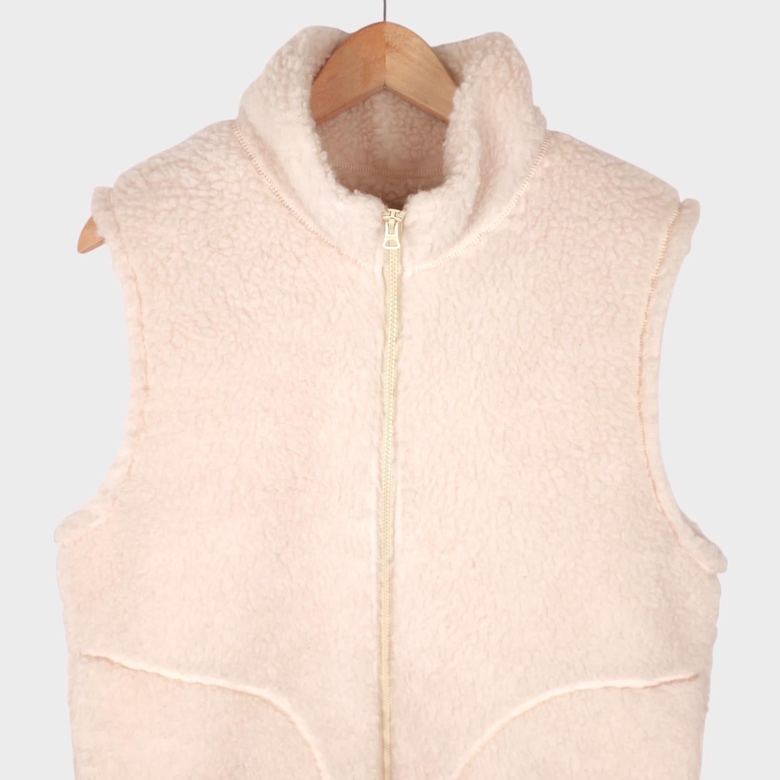 BEAMS PLUS Men's Ecru Wool Blend Fleece Zip Vest Gilet