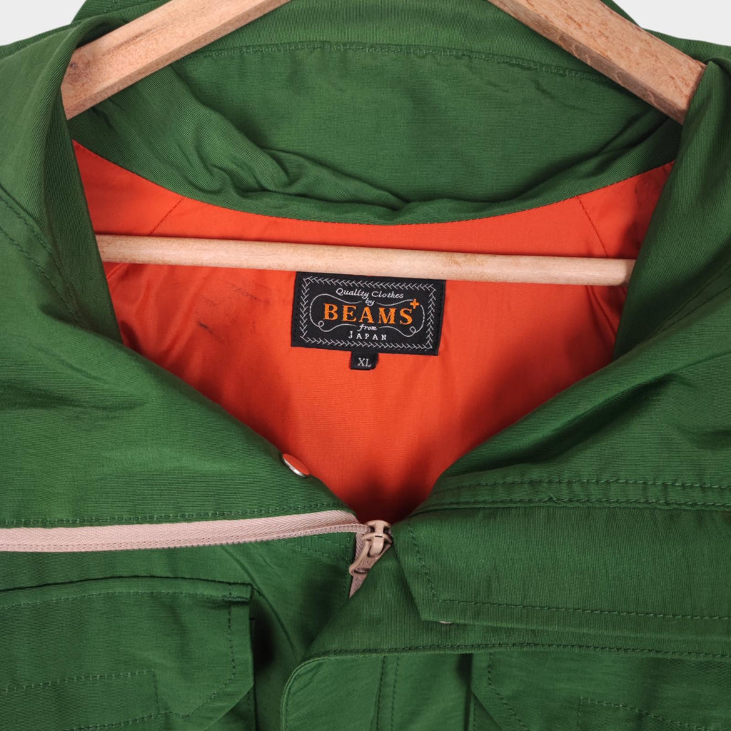 BEAMS PLUS Men's Green 60/40 Cotton Blend Hooded Mountain Parka Jacket