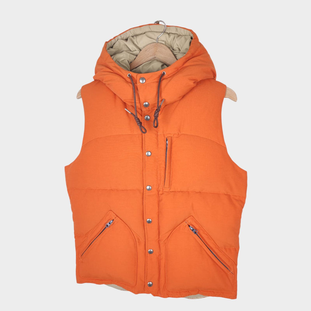 BEAMS PLUS Men's Orange Hooded Cotton/Nylon Down Vest Gilet