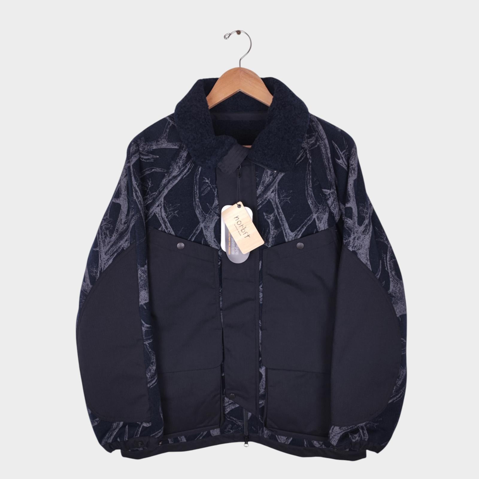 NORBIT BY HIROSHI NOZAWA Men Navy Horn Tree Print Fleece Jacket
