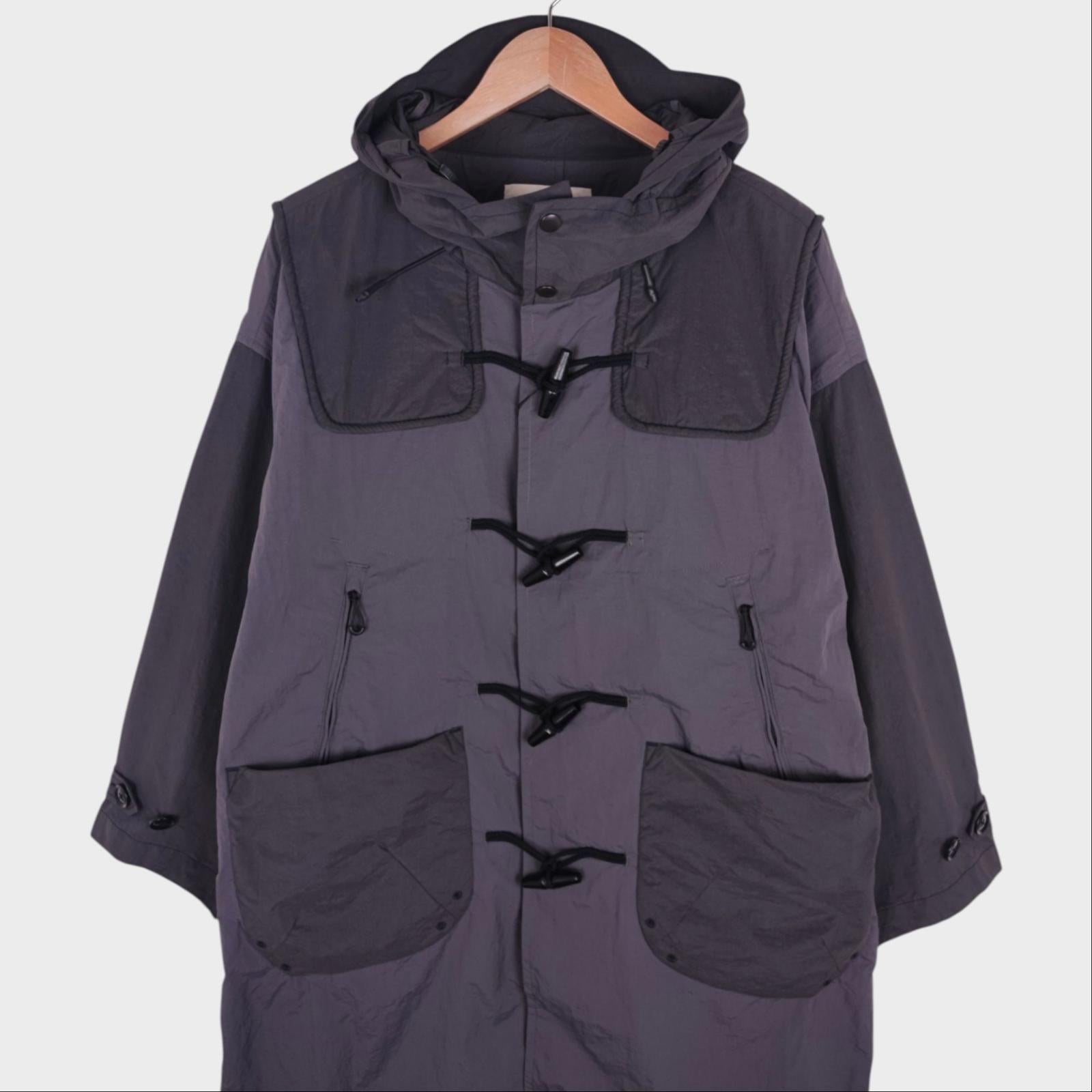 NORBIT BY HIROSHI NOZAWA Men's Grey Water Repellent Nylon Duffle Mod Coat Jacket