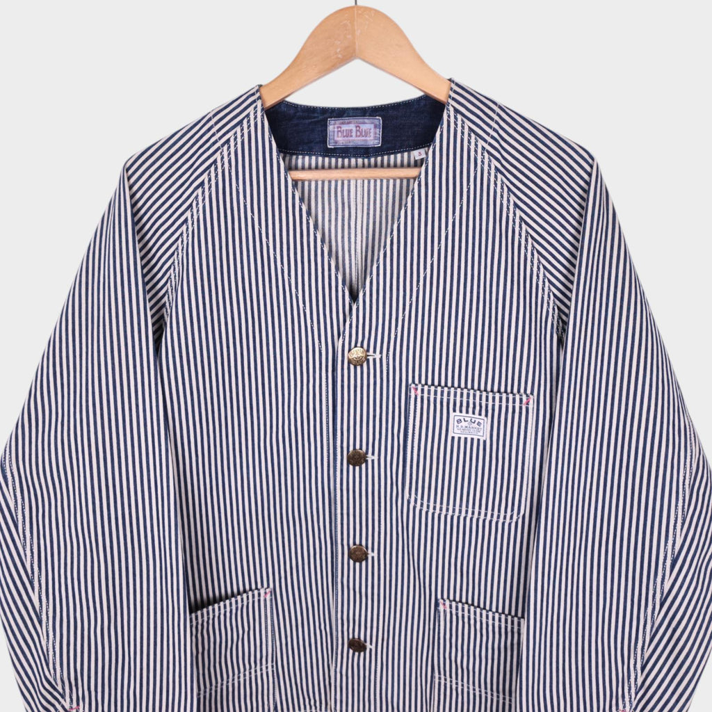BLUE BLUE JAPAN Men's Made in Japan Hickory Stripe V-Neck Chore Jacket