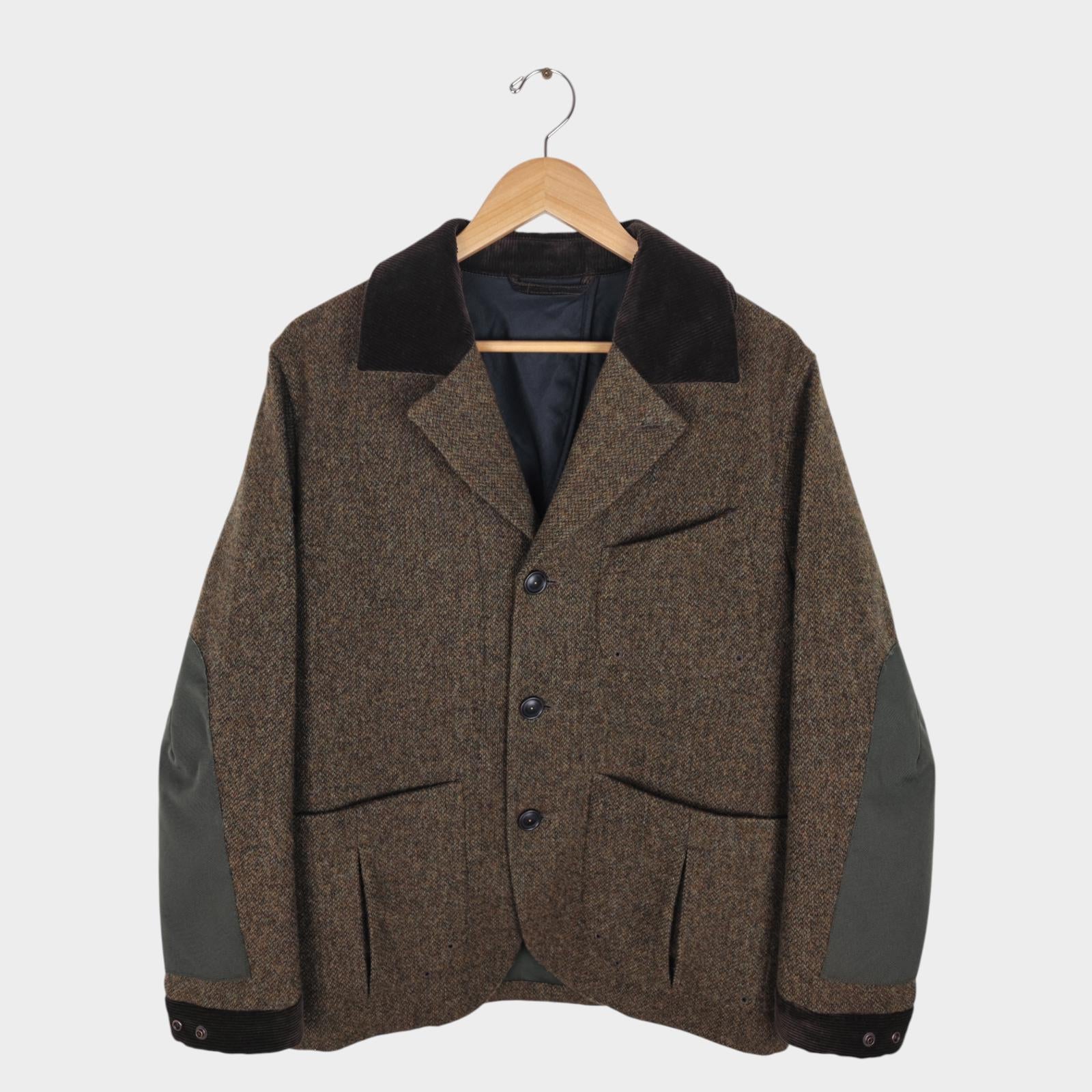 NORBIT BY HIROSHI NOZAWA Men's Khaki Green 100% Wool Tweed Hybrid Fielders Jacket