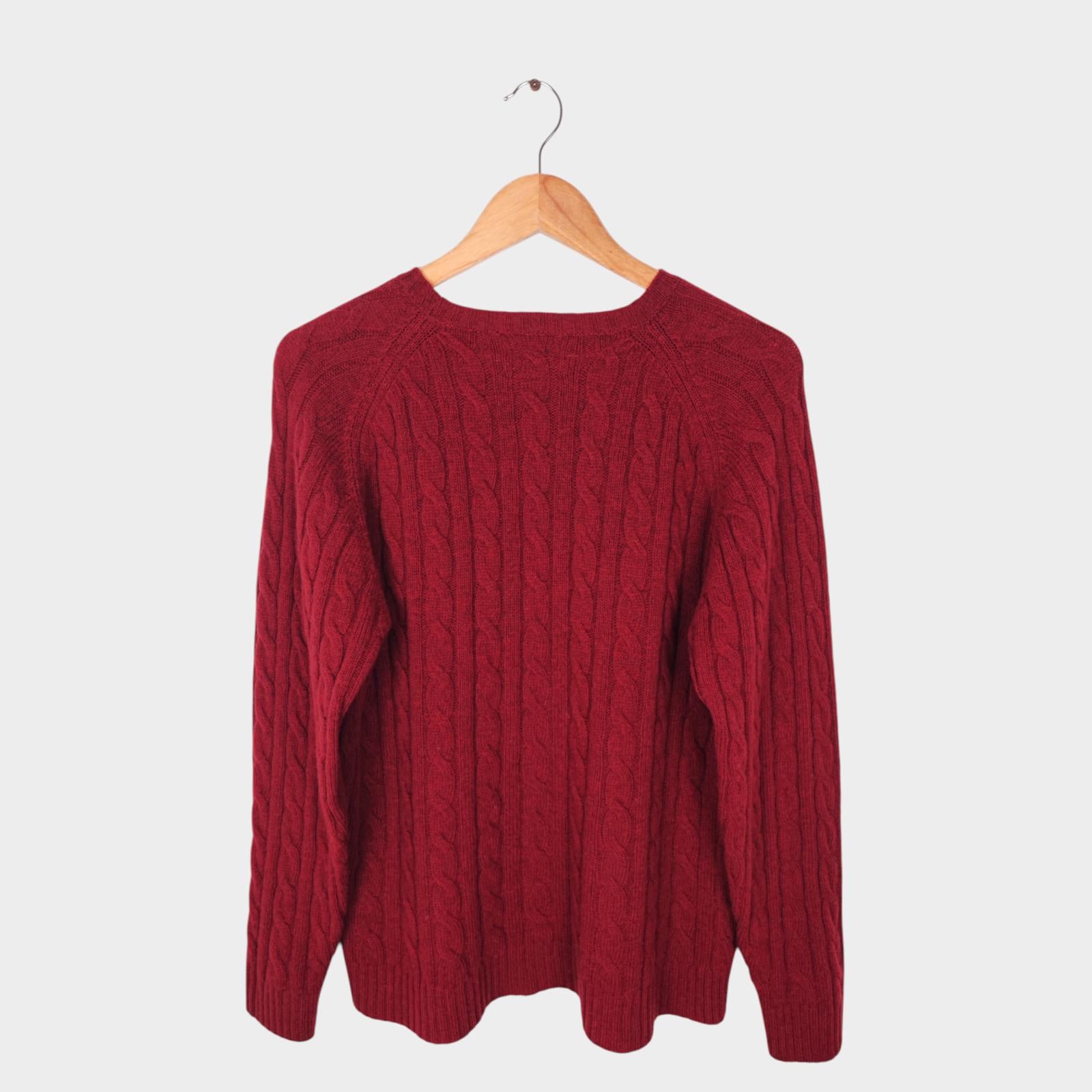 BEAMS PLUS Men's Red 100% Wool Cable Knit Jumper