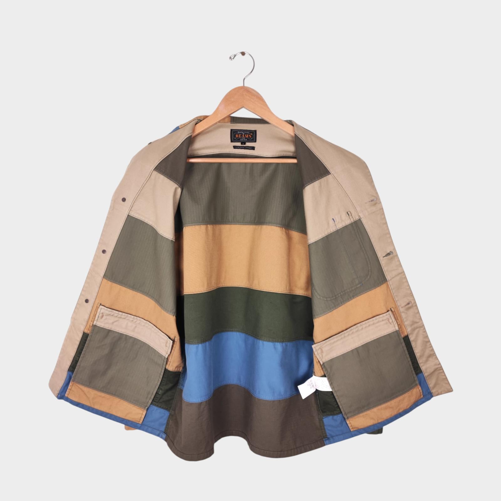 BEAMS PLUS Men's Relaxed Fit Multicoloured Patchwork Chore Jacket