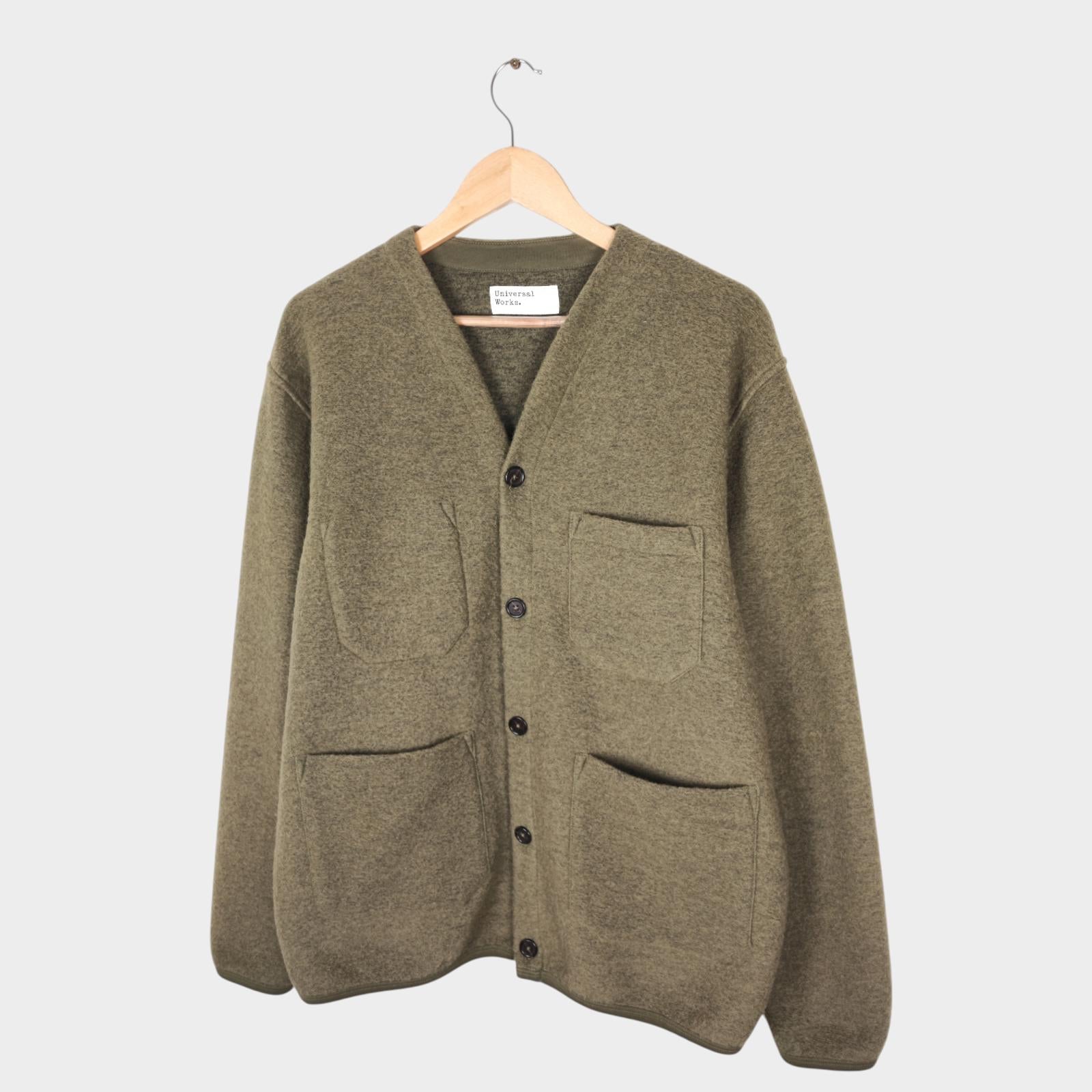 UNIVERSAL WORKS Men's Green Wool Fleece Cardigan