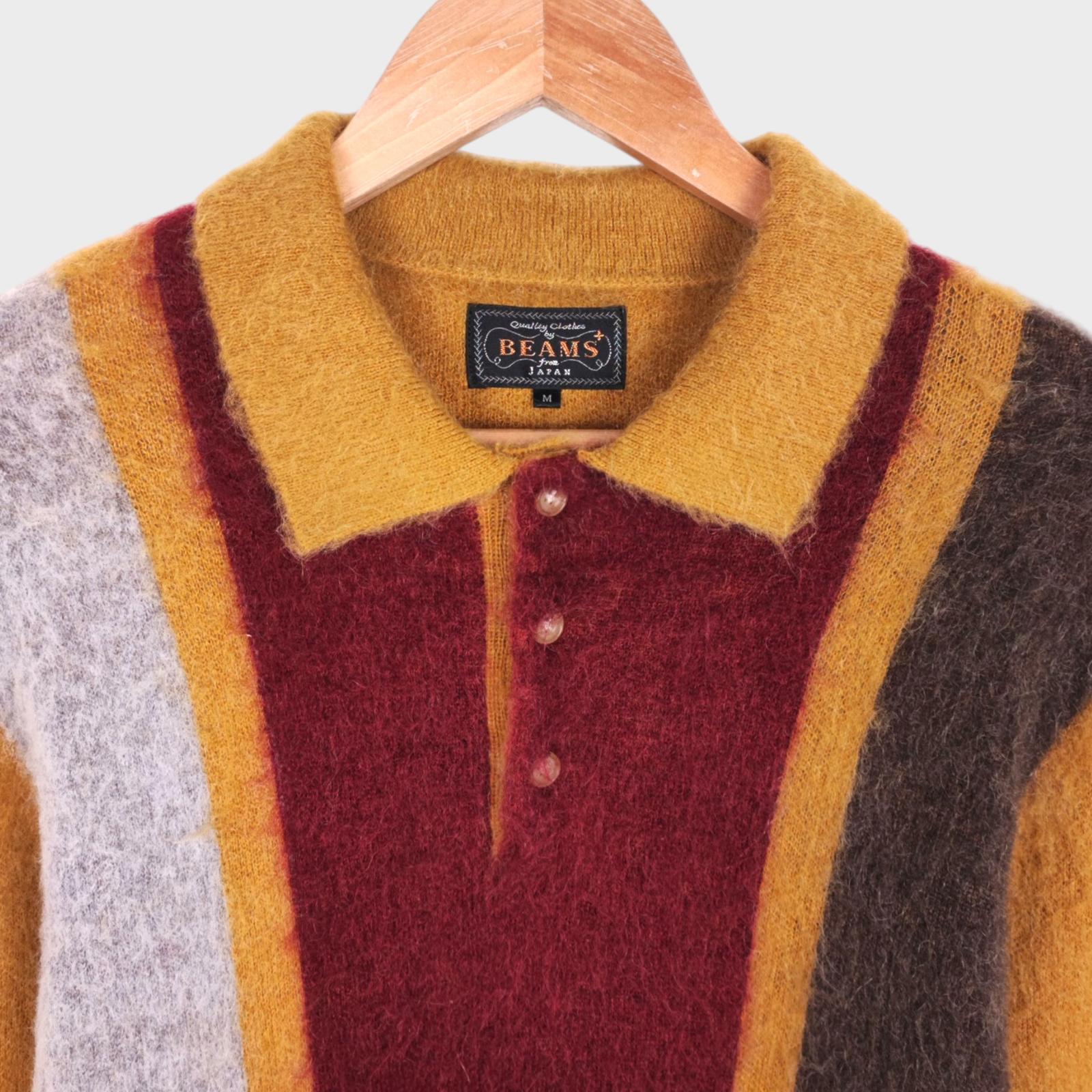 BEAMS PLUS Men's 9 Gauge Shaggy Mohair Blend Polo Shirt Jumper