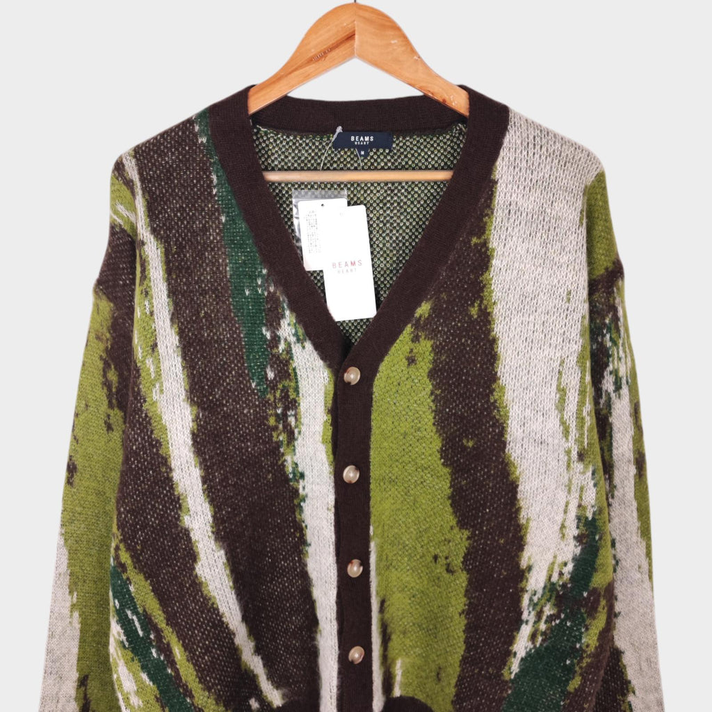 BEAMS HEART Men's Marble Jacquard Shaggy Grunge Cardigan