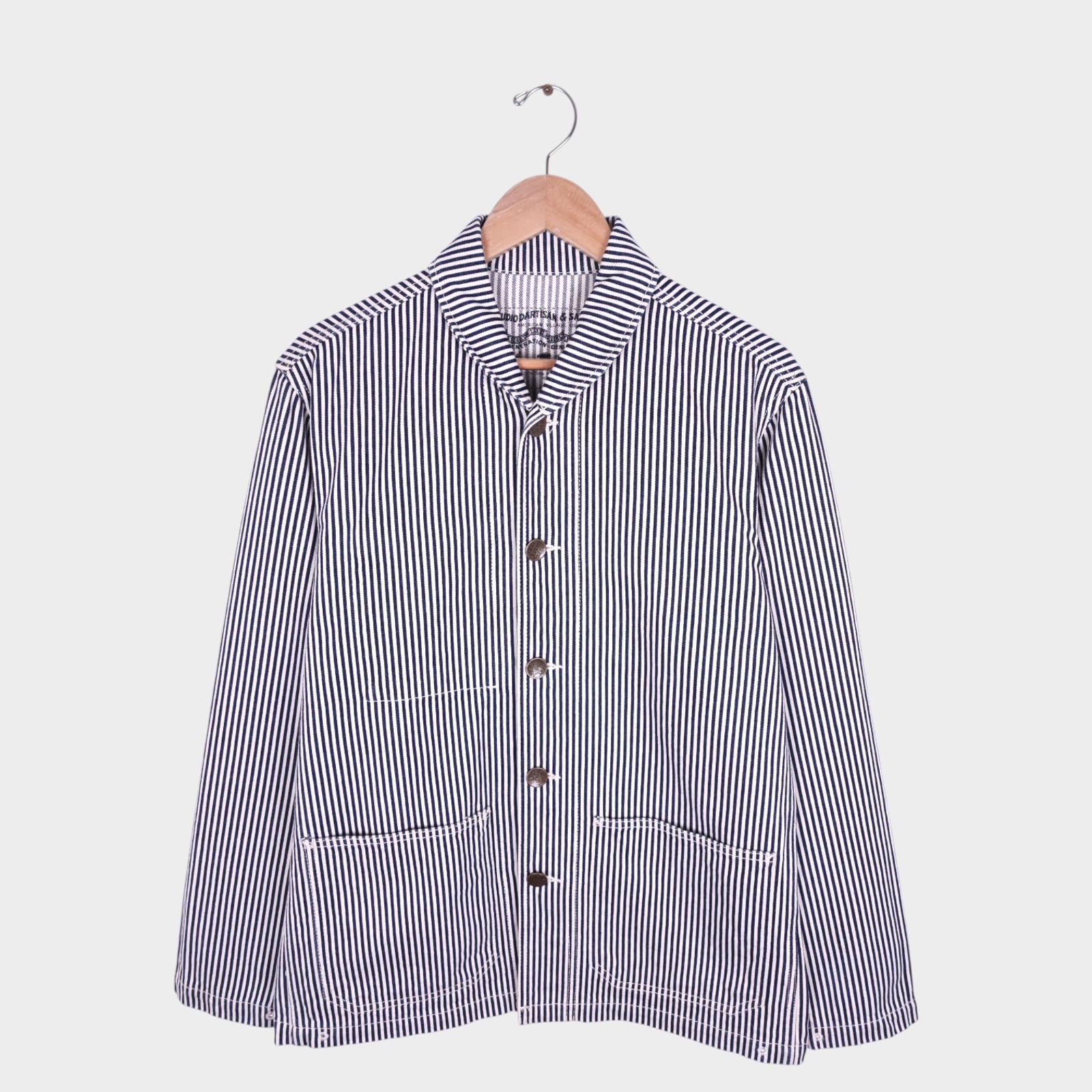 STUDIO D'ARTISAN Men's Hickory Stripe Made in Japan Shawl Collar Chore Jacket