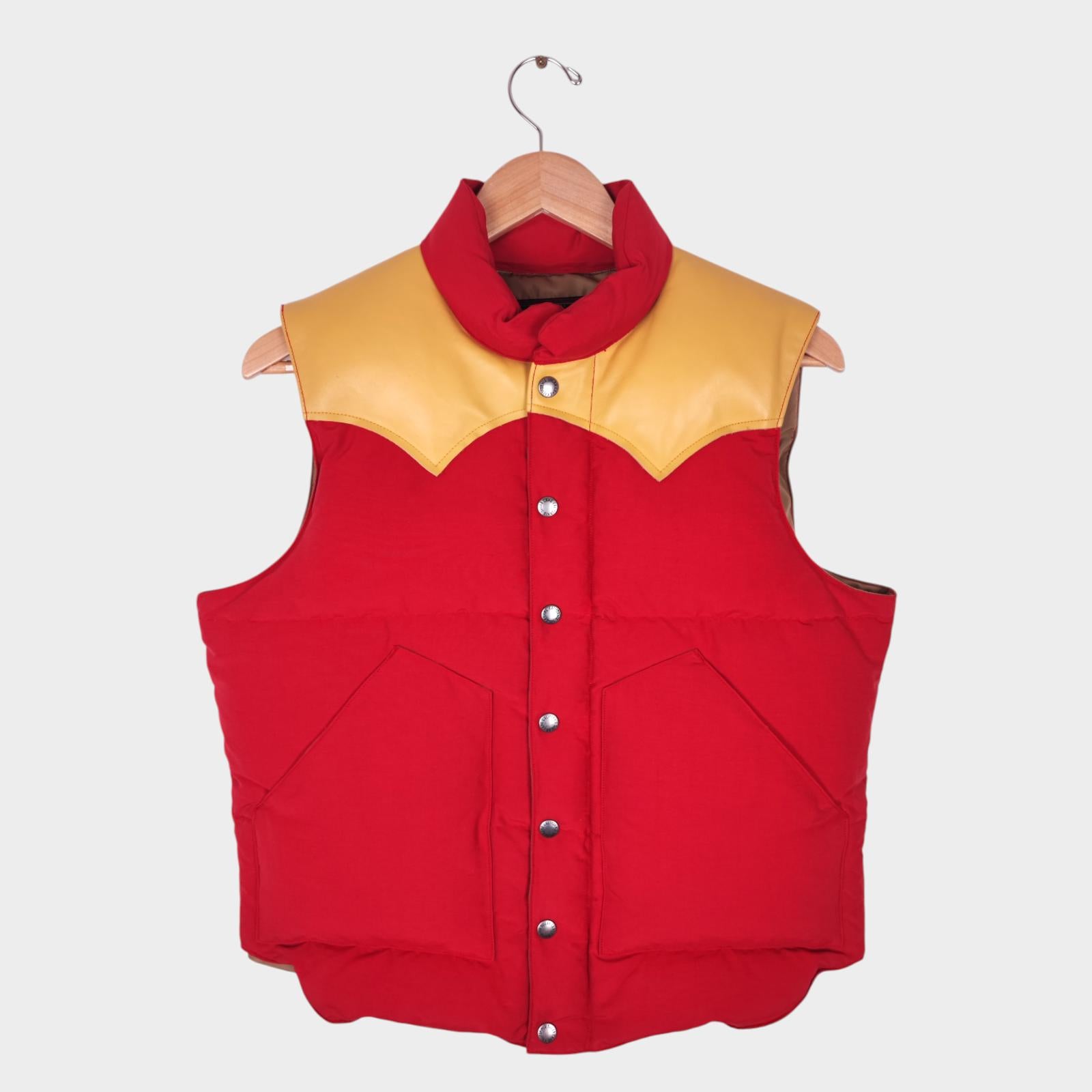SUGAR CANE Men's Red Cotton/Nylon Leather Yoke Down Vest Gilet