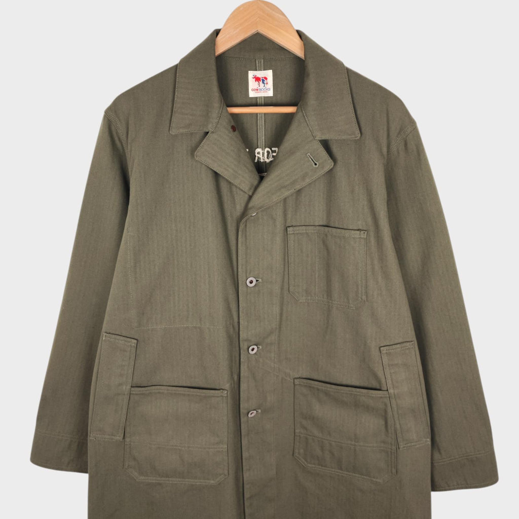 MOUNTAIN RESEARCH x COW BOOKS Men's Made in Japan Khaki Herringbone Cotton Coat