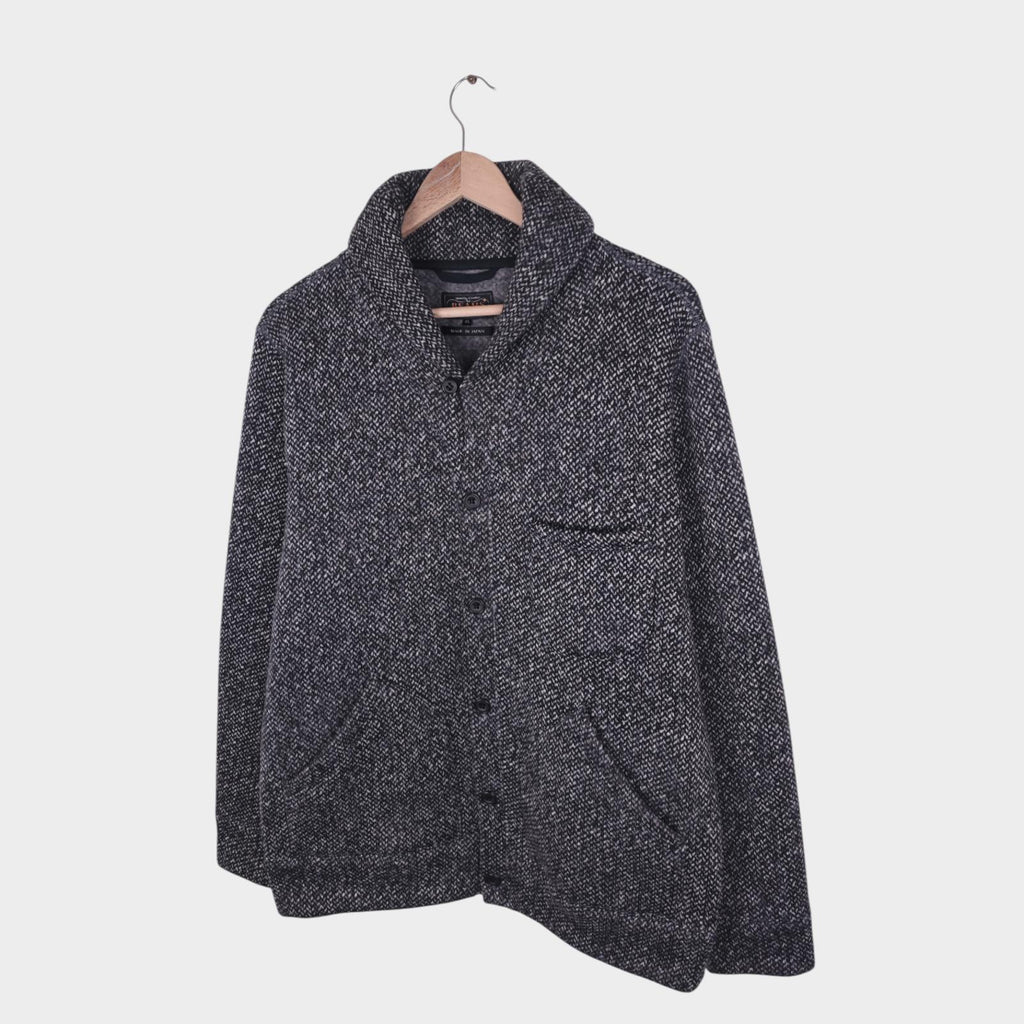 BEAMS PLUS Men's Dark Grey Melange Shawl Collar Fleece Lined Cardigan Jacket