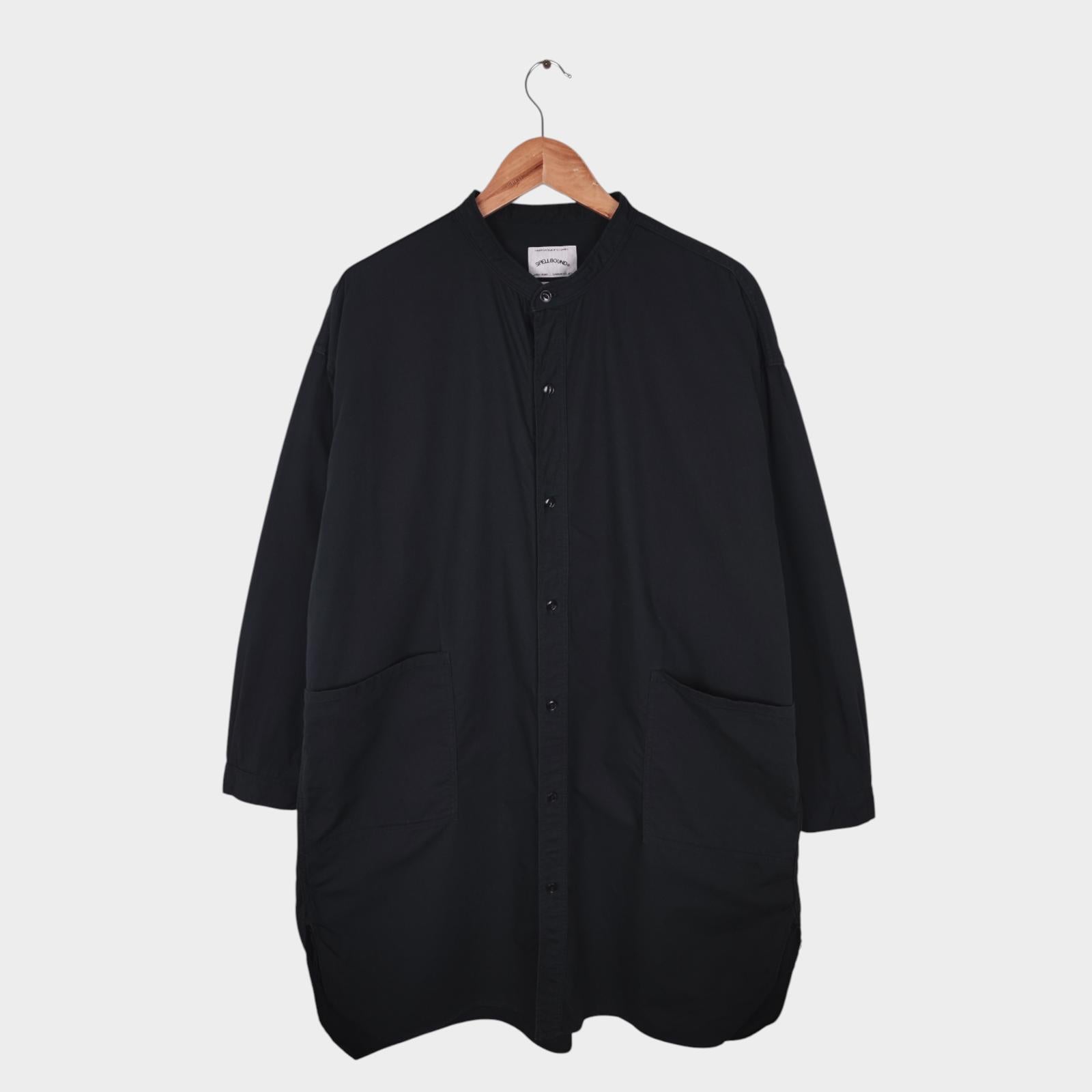 SPELLBOUND Men Made in Japan Black Oversized Military Typewriter Overshirt Coat