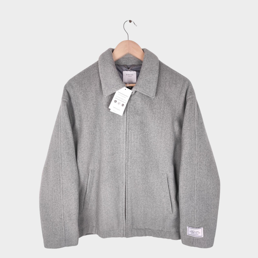 BEAMS B:MING Men's Grey Hybrid Melton Fleece Blouson Bomber Jacket