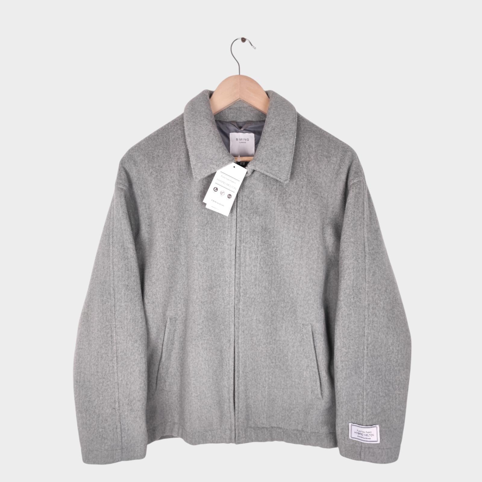 BEAMS B:MING Men's Grey Hybrid Melton Fleece Blouson Bomber Jacket