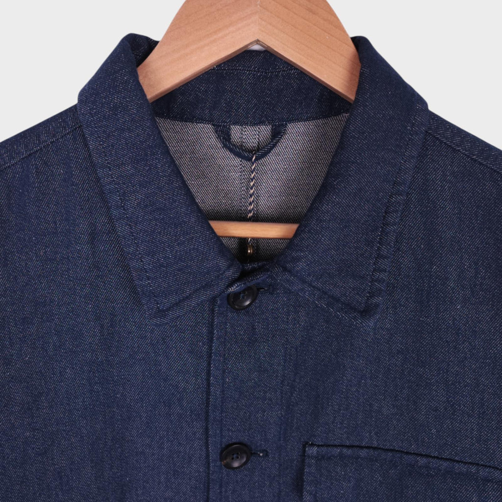 MONTEDORO Men's Blue Made in Italy Cotton/Linen Denim Chore Jacket