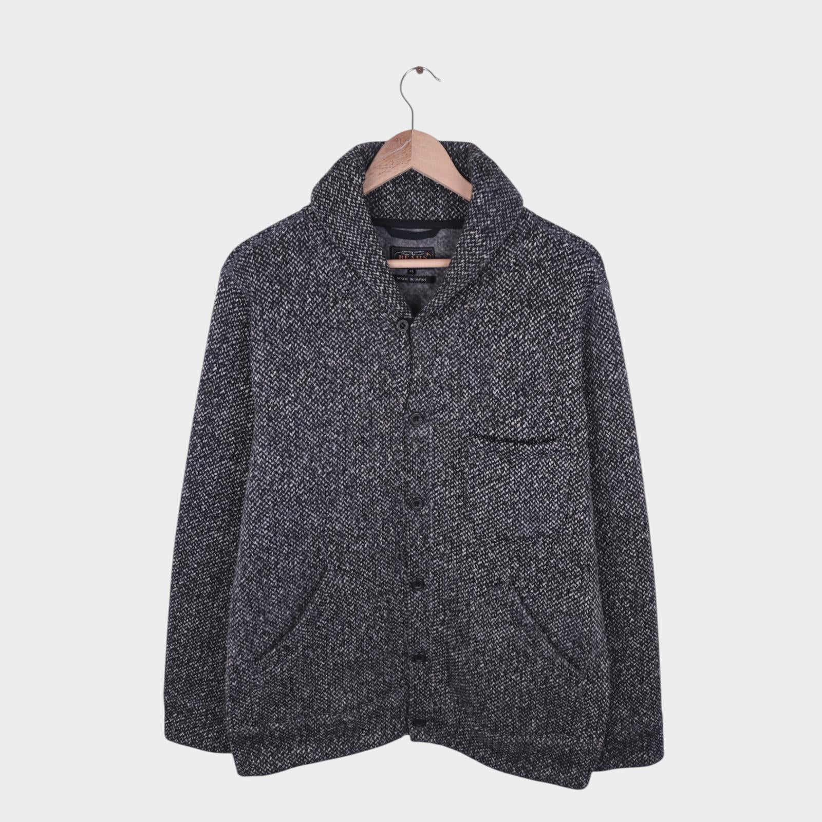 BEAMS PLUS Men's Dark Grey Melange Shawl Collar Fleece Lined Cardigan Jacket