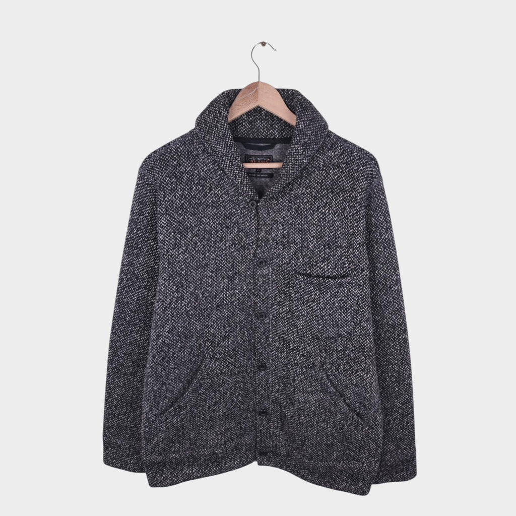 BEAMS PLUS Men's Dark Grey Melange Shawl Collar Fleece Lined Cardigan Jacket