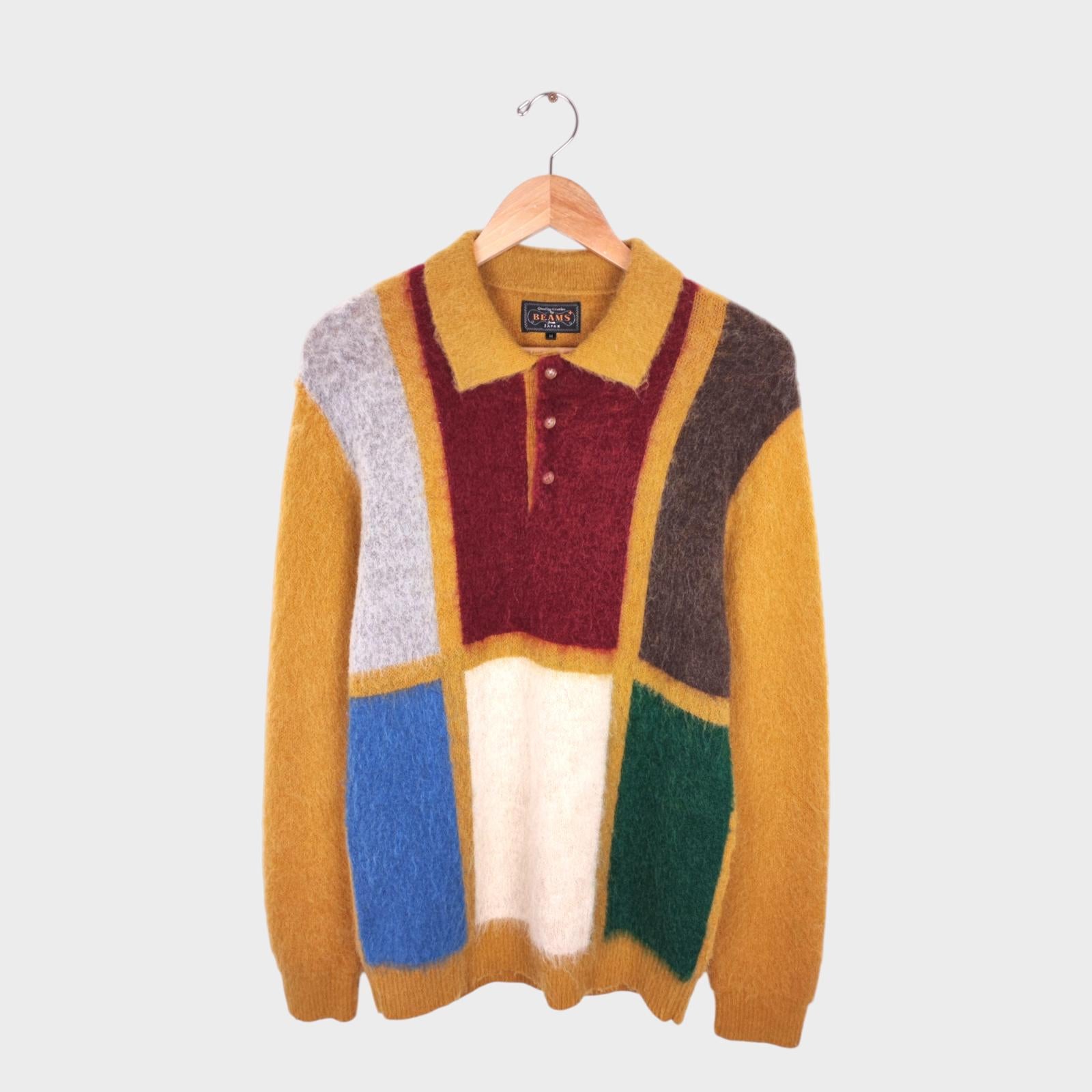 BEAMS PLUS Men's 9 Gauge Shaggy Mohair Blend Polo Shirt Jumper