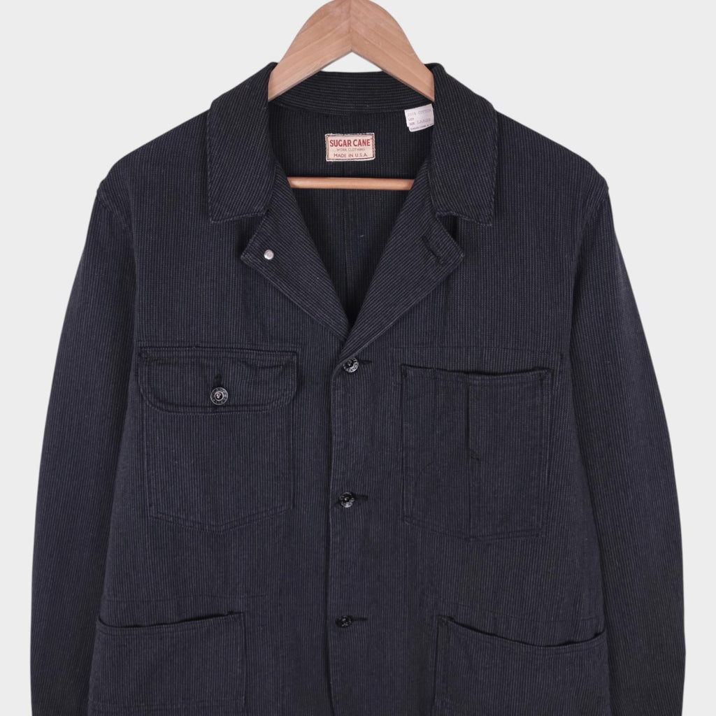 SUGAR CANE Men's Made in Japan Dark Grey Striped Cotton Chore Jacket