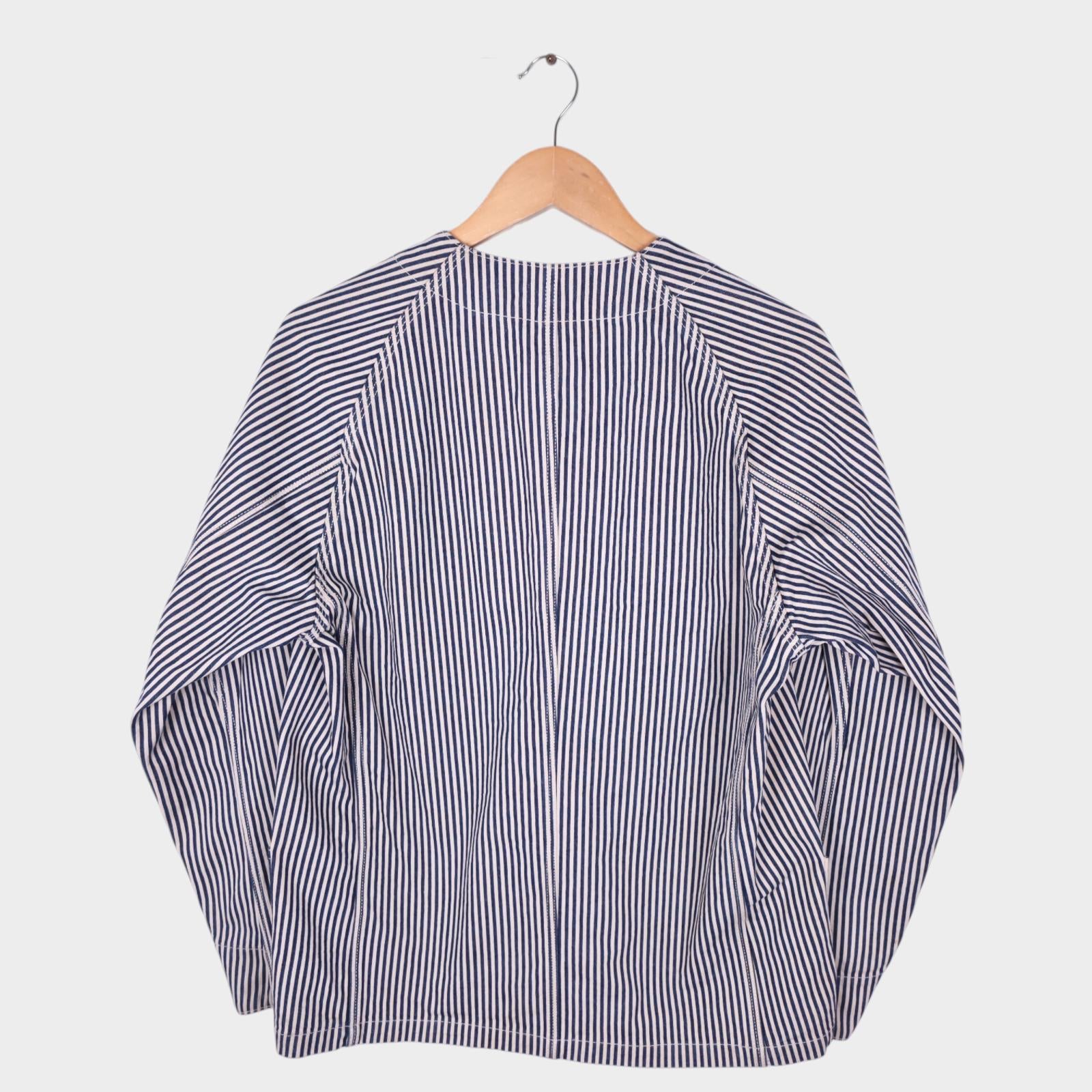 BLUE BLUE JAPAN Men's Made in Japan Hickory Stripe V-Neck Chore Jacket