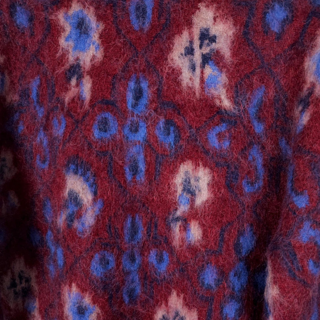 BEAMS PLUS Men's Mohair Blend Shaggy Grunge Botanical Jacquard Cardigan