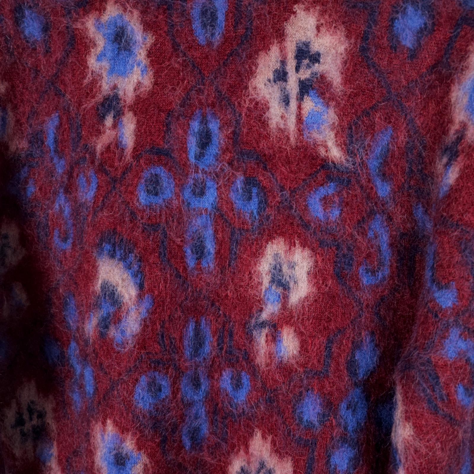 BEAMS PLUS Men's Mohair Blend Shaggy Grunge Botanical Jacquard Cardigan