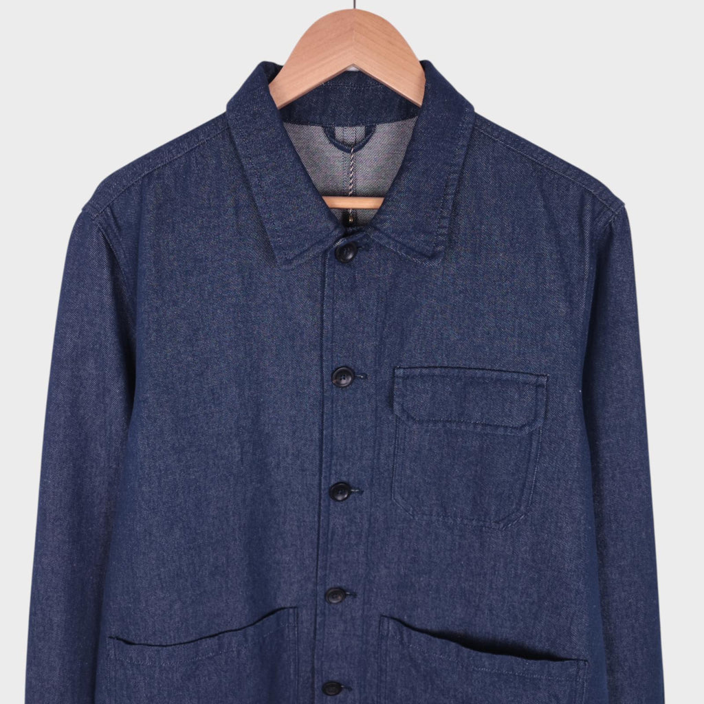 MONTEDORO Men's Blue Made in Italy Cotton/Linen Denim Chore Jacket