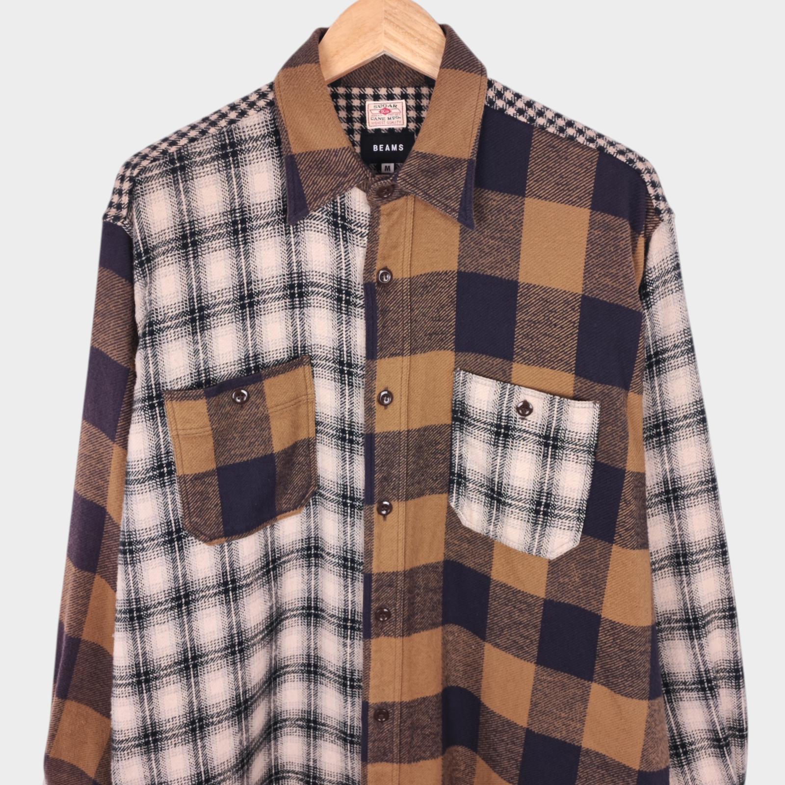 SUGAR CANE x BEAMS Men's Made in Japan Patchwork Flannel Shirt