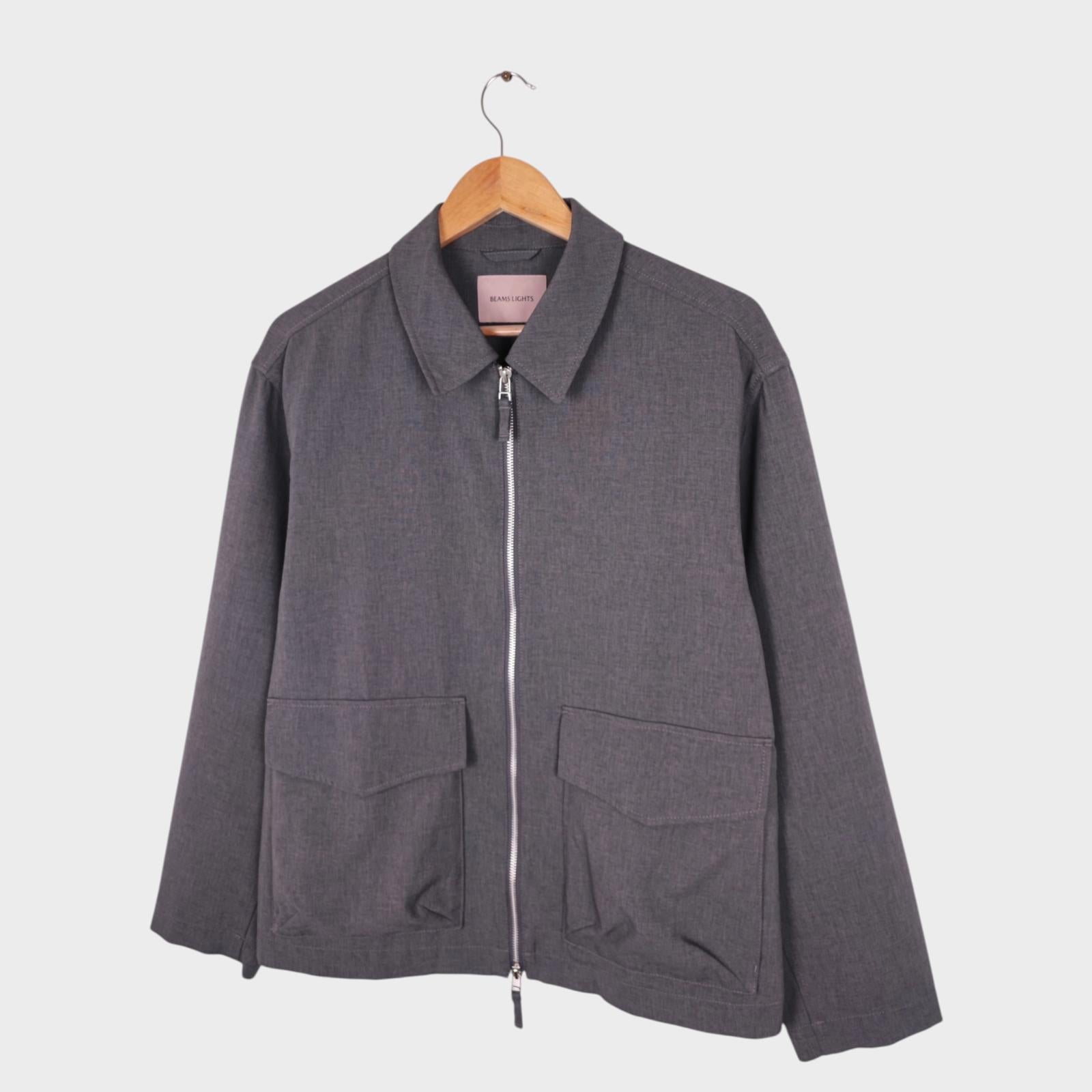 BEAMS LIGHTS Men's Grey Cropped Lightweight Zip Blouson Jacket