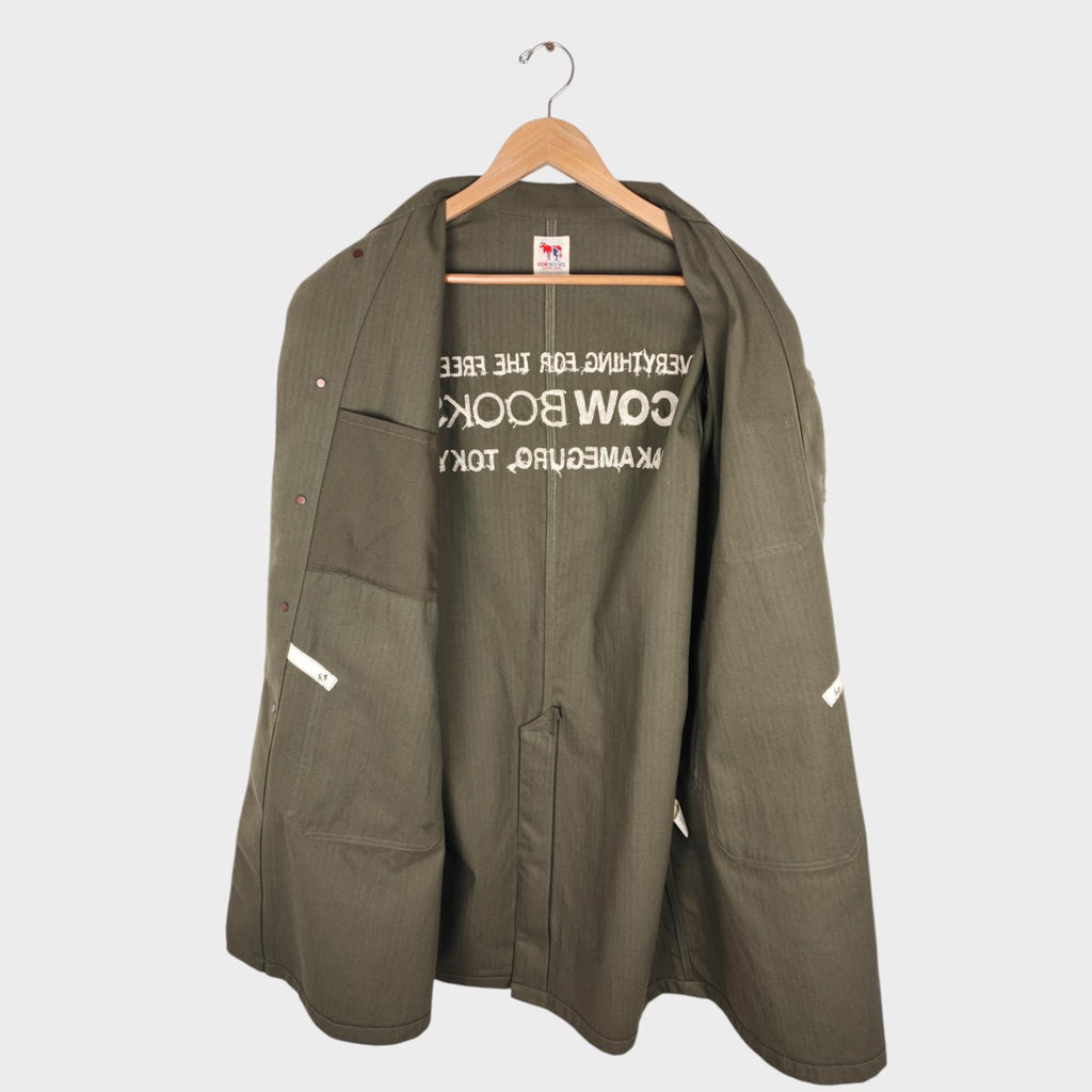 MOUNTAIN RESEARCH x COW BOOKS Men's Made in Japan Khaki Herringbone Cotton Coat