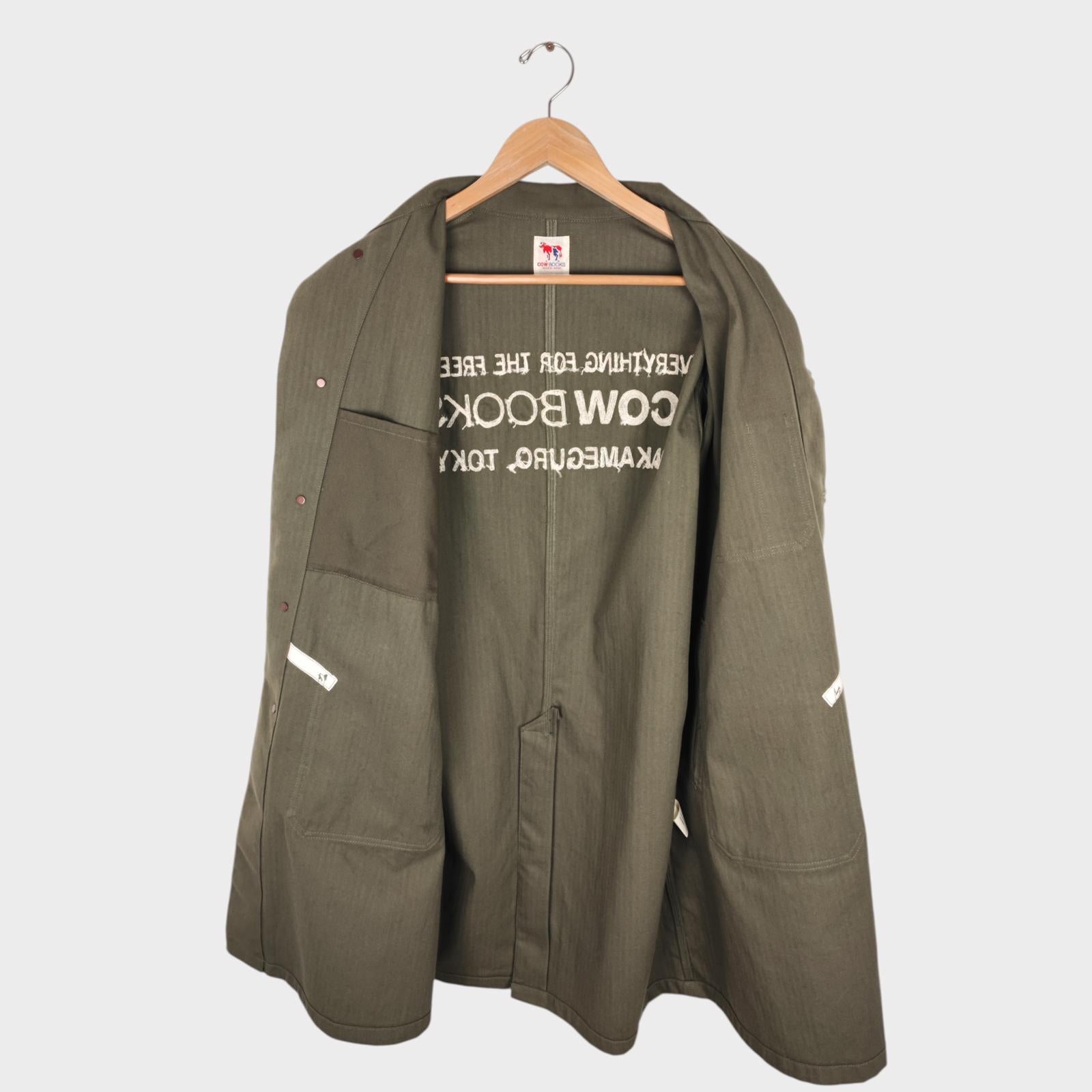 MOUNTAIN RESEARCH x COW BOOKS Men's Made in Japan Khaki Herringbone Cotton Coat