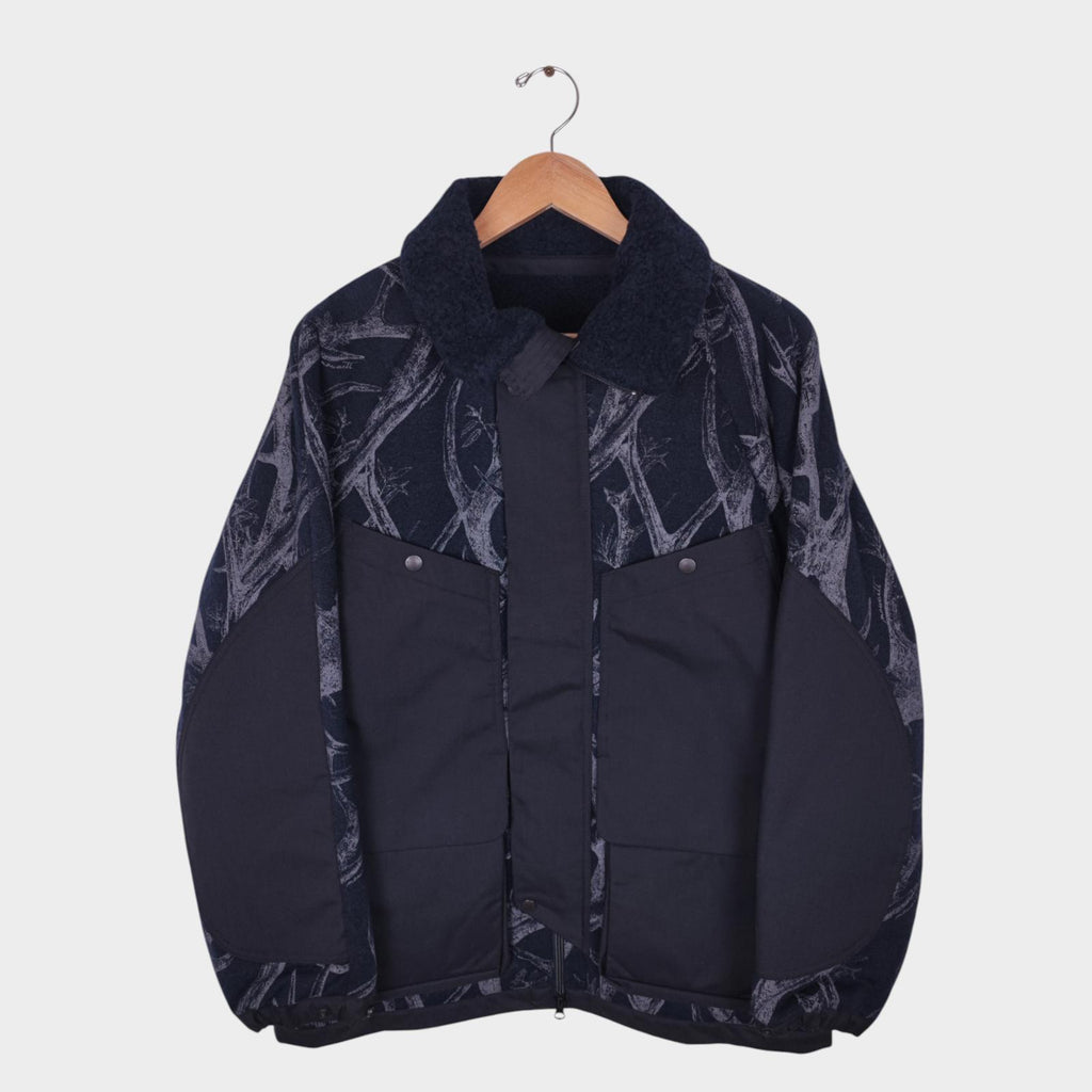 NORBIT BY HIROSHI NOZAWA Men Navy Horn Tree Print Fleece Jacket