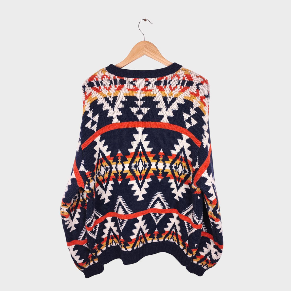 BEAMS Men's Wool Blend Relaxed Fit Navajo Jacquard Print Jumper